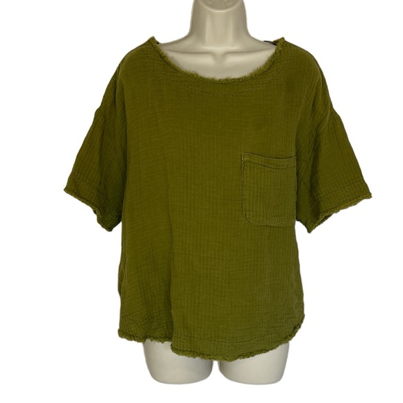 Free People olive green women’s top with frayed hem size M - Picture 1 of 7